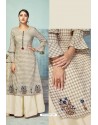 Cream Heavy Party Wear Pure Handloom Readymade Kurti With Palazzo