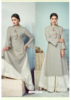 Grey Heavy Party Wear Pure Handloom Readymade Kurti With Palazzo