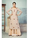 Cream Heavy Party Wear Pure Handloom Readymade Kurti With Palazzo