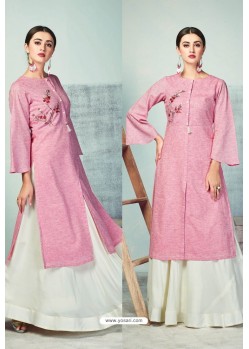 Pink Heavy Party Wear Pure Handloom Readymade Kurti With Palazzo