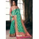 Aqua Mint Designer Party Wear Embroidered Cotton Sari