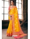 Yellow Designer Party Wear Embroidered Cotton Sari