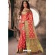 Dark Peach Designer Party Wear Embroidered Cotton Sari