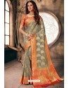 Grey Designer Party Wear Embroidered Cotton Sari