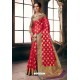 Rose Red Designer Party Wear Embroidered Cotton Sari