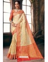 Cream Designer Party Wear Embroidered Cotton Sari