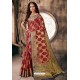 Maroon Designer Party Wear Embroidered Cotton Sari