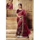 Rose Red Designer Embroidered Party Wear Sari