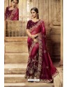 Rose Red Designer Embroidered Party Wear Sari