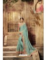 Sky Blue Designer Embroidered Party Wear Sari