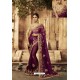 Deep Wine Designer Embroidered Party Wear Sari