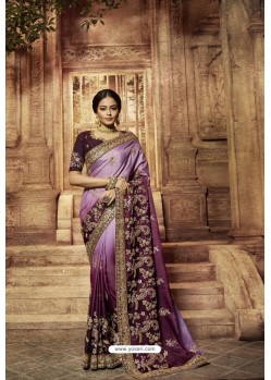 Purple Designer Embroidered Party Wear Sari