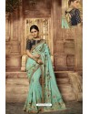 Sea Green Designer Embroidered Party Wear Sari