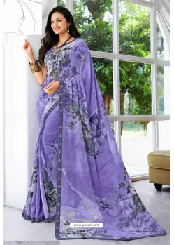Lavender Designer Printed Georgette Sari