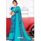 Sky Blue Designer Printed Georgette Sari