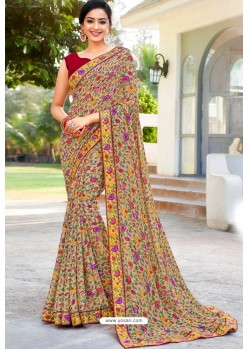Multi Colour Designer Printed Georgette Sari