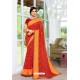 Red Designer Printed Georgette Sari