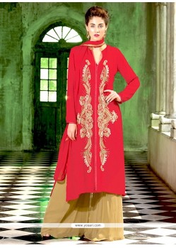 Precious Embroidered Work Georgette Red Designer Palazzo Salwar Suit