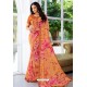 Light Orange Designer Printed Georgette Sari