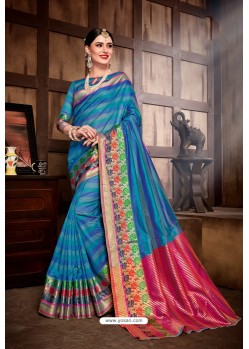 Blue Designer Banarasi Art Silk Party Wear Sari