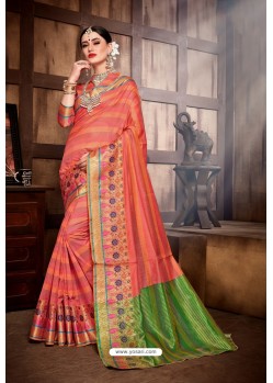 Peach Designer Banarasi Art Silk Party Wear Sari