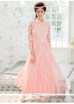 Lustre Embroidered Work Pink Net Long Length Anarkali Salwar Suit