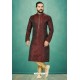 Maroon Readymade Banarasi Silk Kurta Pajama For Men