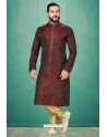 Maroon Readymade Banarasi Silk Kurta Pajama For Men