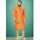 Orange Readymade Banarasi Silk Kurta Pajama For Men