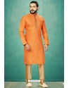 Orange Readymade Banarasi Silk Kurta Pajama For Men