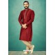 Maroon Readymade Banarasi Silk Kurta Pajama For Men