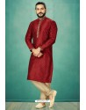 Maroon Readymade Banarasi Silk Kurta Pajama For Men