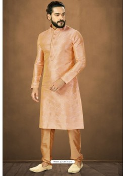 Light Orange Readymade Banarasi Silk Kurta Pajama For Men