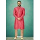 Dark Peach Readymade Banarasi Silk Kurta Pajama For Men