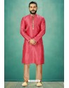 Dark Peach Readymade Banarasi Silk Kurta Pajama For Men