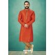 Orange Readymade Banarasi Silk Kurta Pajama For Men