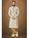 White Readymade Banarasi Silk Kurta Pajama For Men