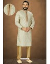 Off White Readymade Banarasi Silk Kurta Pajama For Men