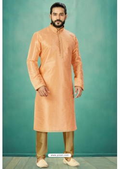 Light Orange Readymade Banarasi Silk Kurta Pajama For Men