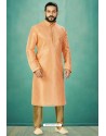 Light Orange Readymade Banarasi Silk Kurta Pajama For Men