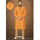 Orange Readymade Banarasi Silk Kurta Pajama For Men