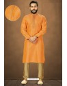 Orange Readymade Banarasi Silk Kurta Pajama For Men