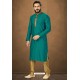 Teal Readymade Banarasi Silk Kurta Pajama For Men