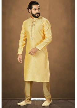 Khaki Readymade Banarasi Silk Kurta Pajama For Men