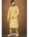 Khaki Readymade Banarasi Silk Kurta Pajama For Men