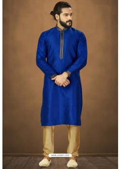 Royal Blue Readymade Banarasi Silk Kurta Pajama For Men