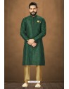 Dark Green Readymade Banarasi Silk Kurta Pajama For Men