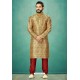 Mustard Readymade Banarasi Silk Kurta Pajama For Men