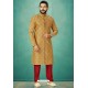 Mustard Readymade Banarasi Silk Kurta Pajama For Men
