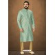 Sky Blue Readymade Banarasi Silk Kurta Pajama For Men